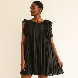 Hudson Gray Ruffles Pleated Mini Dress Black S